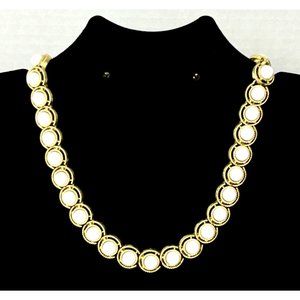 Crown Trifari Gold Tone White Lucite Beaded Choke… - image 1